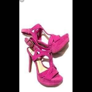 😎🩷Jessica Simpson Pink/lilac Suede Slingback Patforms Size 5 1/2